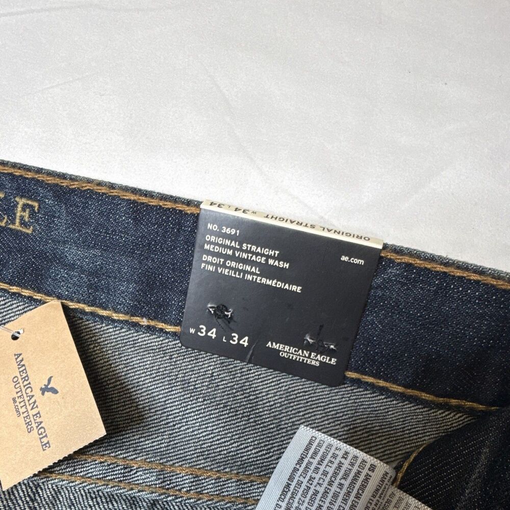American Eagle Outfitters Original Straight Heritage Jean Medium Wash 34x34 9/16 - Picture 3 of 9